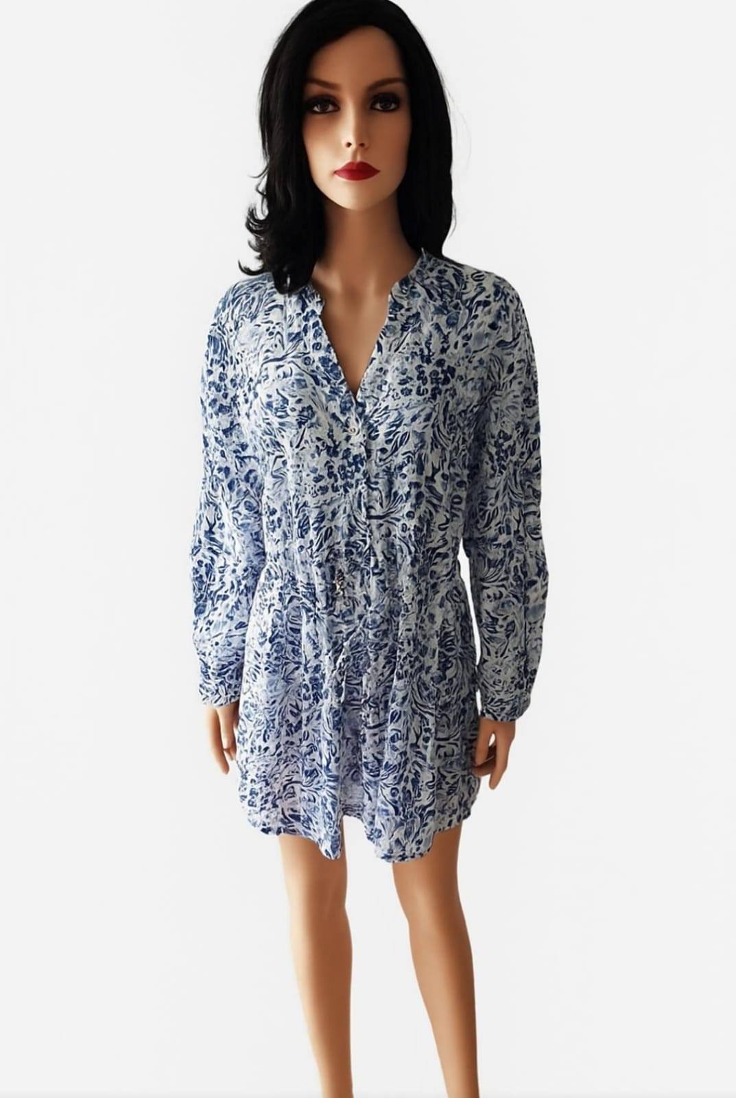 Ulla Popken Damen Bluse – Sommerliche Farben Blau/Weiß – Größe 54/56 – 100% Baumwolle